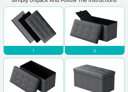 Grey Folding Storage Bench Ottoman - 76cm Modern Sturdy Storage for Living Room