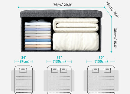 Grey Folding Storage Bench Ottoman - 76cm Modern Sturdy Storage for Living Room
