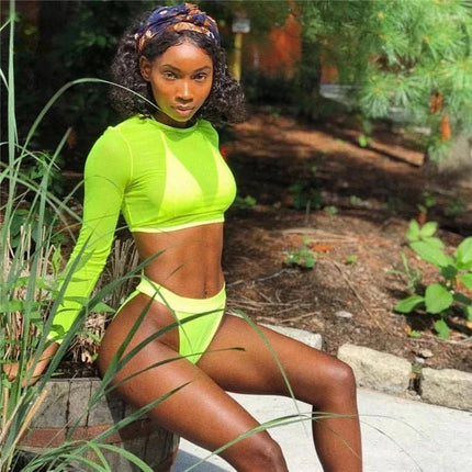 Three-Piece Plus Size Swimwear Set with Long-Sleeve Cover-Up