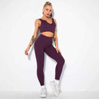 L / v-bra+Leggings-purple red