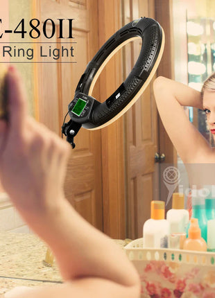 96W Yidoblo FE-480II Dimmable Bi-color Ring Light 480 LED Video Continue Lamp LCD Video lamp Lighting + 2m standing + handbag