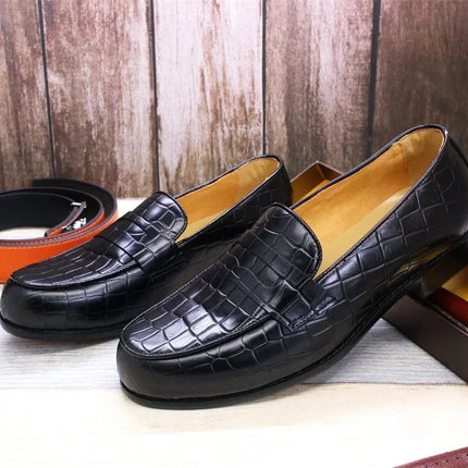 Plaid Pattern Loafers - Stylish Leather Shoes for Office, Wedding, and Driving