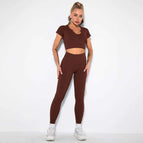 S / v-shirt+Leggings-dark coffee
