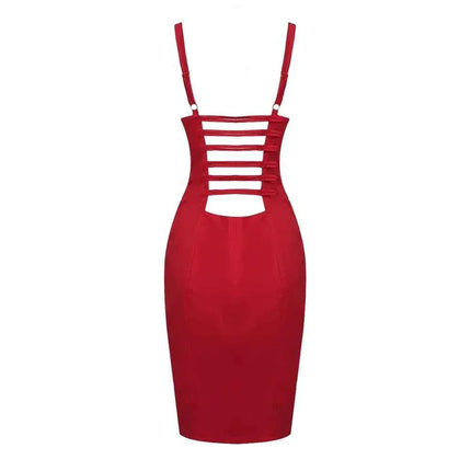 Red Satin Christmas Party Dress - Sexy Pleated Strapless Evening Outfit