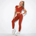 M / v-shirt+Leggings-Brick Red