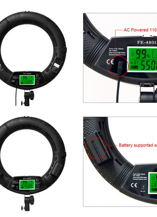 96W Yidoblo FE-480II Dimmable Bi-color Ring Light 480 LED Video Continue Lamp LCD Video lamp Lighting + 2m standing + handbag