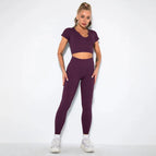 L / v-shirt+Leggings-purple red