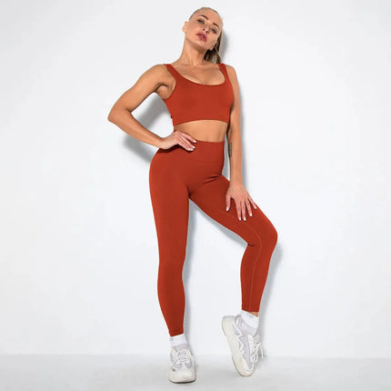 Summer Seamless Fitness Set - Sexy UV Neck Top With Leggings Activewear 2 Piece Women’s Gym Outfit