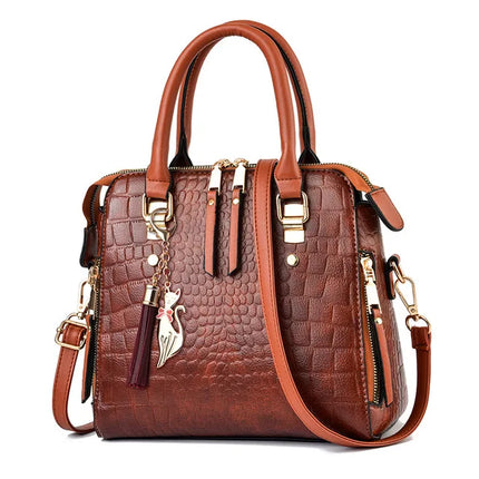 Luxury Crocodile Pattern Handbag Women Winter New PU Leather Tassel Shoulder Bag Brands Design Handle Bag Lady Purse