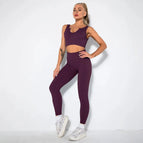 L / v-bra+Leggings-purple red