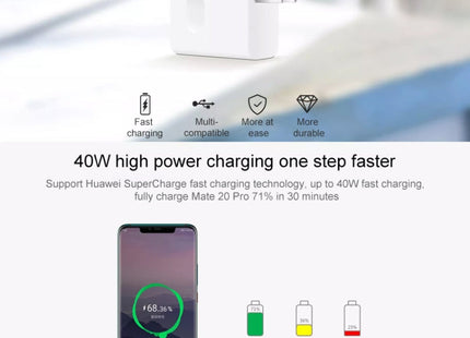 Original Huawei SuperCharge Wall Charger, 40W Max Fast Charging Version
