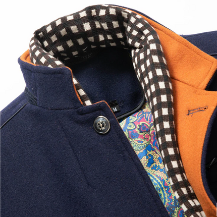 Mens Winter Wool Coat Thick Stand Collar With Scarf Navy Blue Size M, Biutimarden