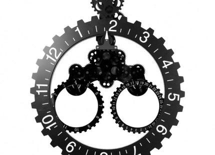 Home Simple European Style Triangular Mechanical Gears Wall Clock, Black