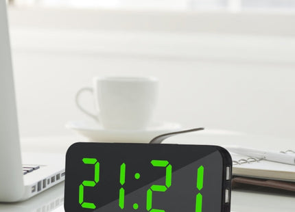Multifunction Creative Mirror Reflective LED Display Alarm Clock with Snooze Function & 2 USB Charge Port