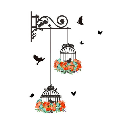 Colorful Flower birdcage flying birds wall sticker