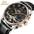Free Gift Box / Black dial Two-tone pink gold case with black leather strap