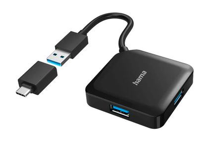 Hama 4 Port USB Expansion Hub, USB 3.2 Gen 1, 5 Gbit/s + USB-C Adapter