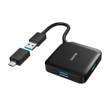 Hama 4 Port USB Expansion Hub, USB 3.2 Gen 1, 5 Gbit/s + USB-C Adapter