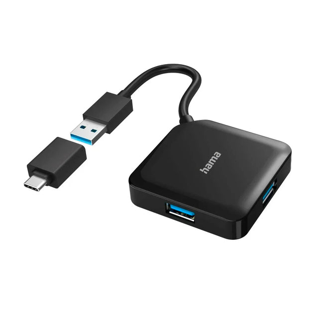 Hama 4 Port USB Expansion Hub, USB 3.2 Gen 1, 5 Gbit/s + USB-C Adapter