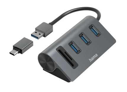 Hama 5 Port USB Hub + Card Reader, 3x USB-A, SD/microSD + USB-C Adapter