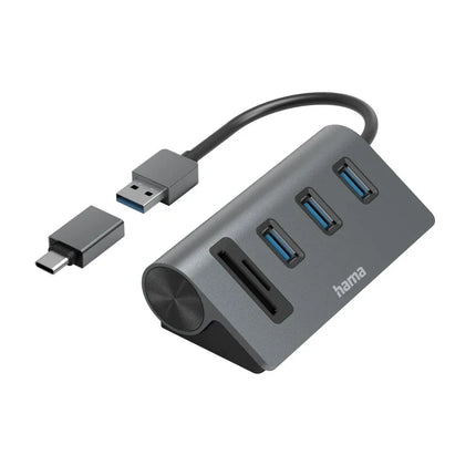 Hama 5 Port USB Hub + Card Reader, 3x USB-A, SD/microSD + USB-C Adapter