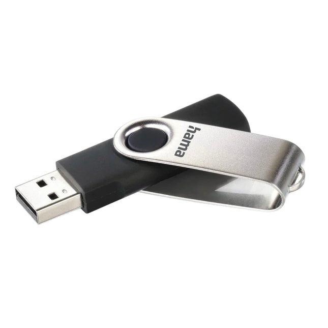Hama Rotate 128GB USB Flash Drive, Rotating Cap, Black Silver