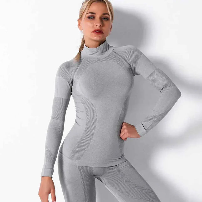 Seamless activewear Sports Stripe Long Sleeve Yoga Top - Quick-Drying Fitness Wear