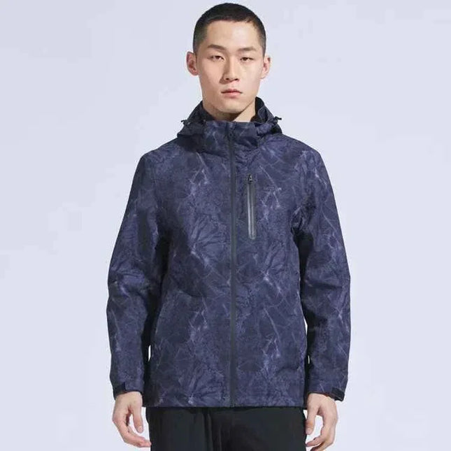 Man Winter Outdoor Waterproof Hiking Jacket - Heat Sealed Camo Print Hoodie Jacket
