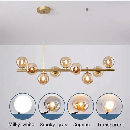 Modern LED Pendant Gold Light Glass Ball 11 Heads Hanging Lamp