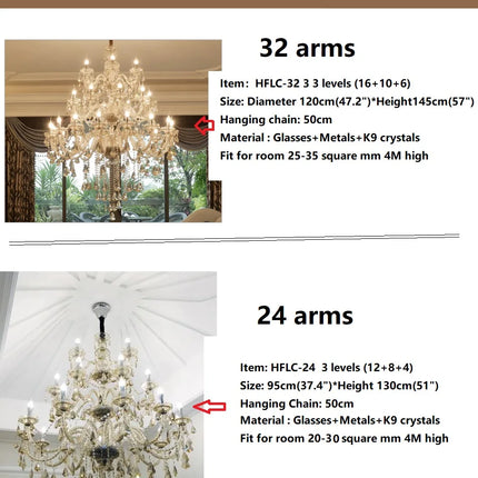 Large Villa 24/32/36/48 Lamps Crystal Chandelier Stair Long Lighting Fixture