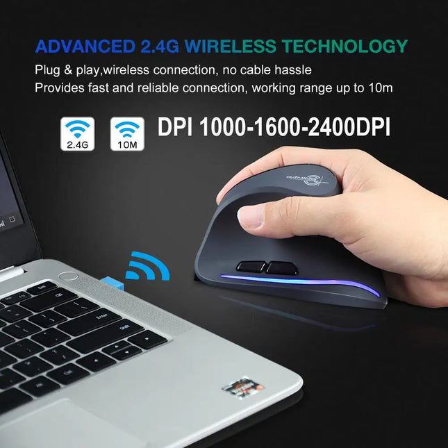 Lefon F35 Wireless Vertical Mouse 2.4G Rechargeable Ergonomic Optical Mouse 2400 DPI Gaming Mice for Computer Laptop PC Mac IOS