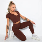 S / v-shirt+Leggings-dark coffee