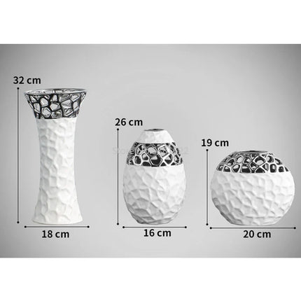 Ceramic Vase white silver Openwork pattern