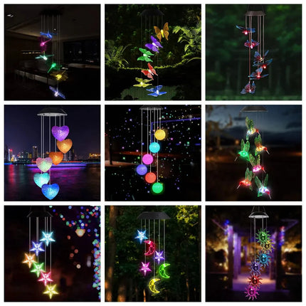 Hummingbird Wind Chime Light Color Changing Waterproof Hanging Solar Light