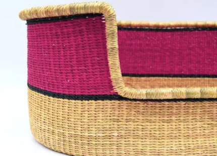 Pink, Natural Brown Woven Dog Pet Basket