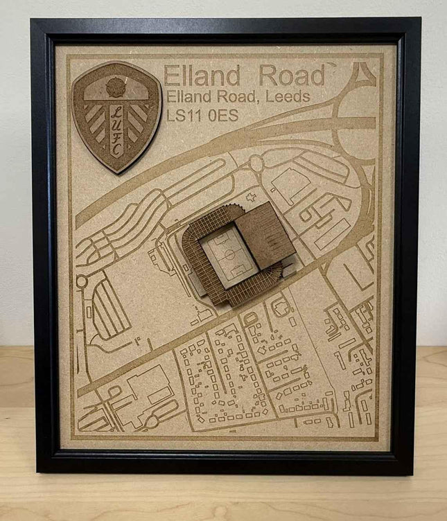 LUFC Elland Road Framed Wall Art 3D Laser Engraved Stadium Wooden Print Gift