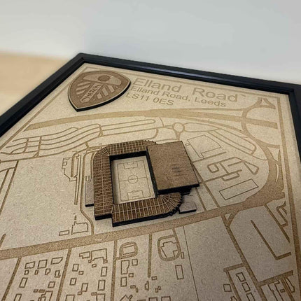 LUFC Elland Road Stadium Print Framed 3D Laser Burned Elland Road Stadium Art