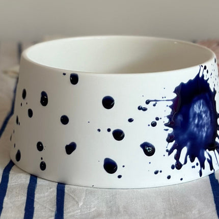 Bone China Bowl - Raw Exterior with Cobalt Splatter