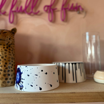 Bone China Bowl - Raw Exterior with Cobalt Splatter