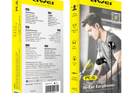 awei PC-6 Mini Stereo In-ear Wired Headset with Microphone