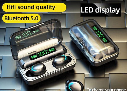 F9-5C LED Light + Digital Display Noise Reduction Bluetooth Earphone with Hand Strap