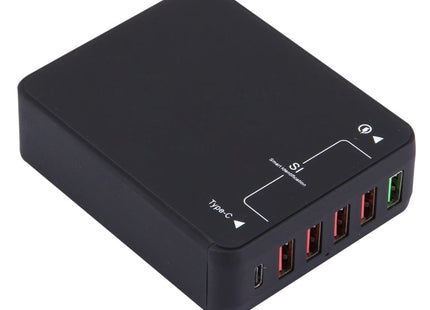 Q8118 1 Quick Charge 3.0 + 4 Smart Identification USB + 1 USB-C / Type-C 3.1 Desktop USB Charger