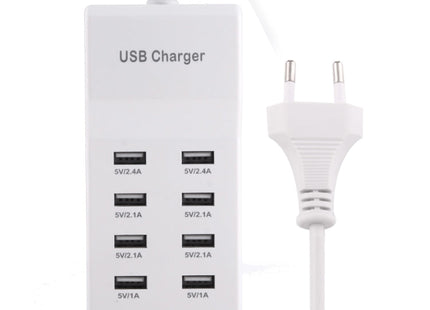 5V 2.4A / 2.1A / 1A 10-Port USB Charger Adapter, EU Plug
