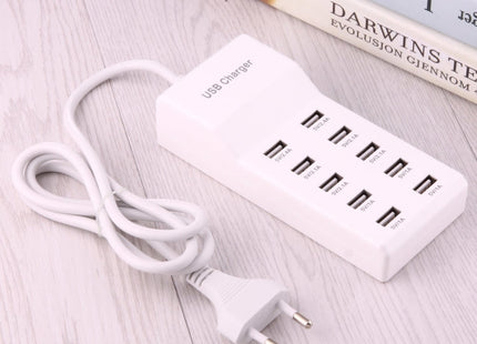 5V 2.4A / 2.1A / 1A 10-Port USB Charger Adapter, EU Plug