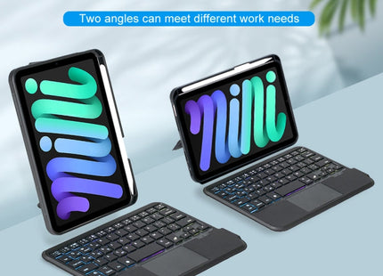 T06-AS For iPad mini6 / mini 7 Touch Backlight Split Type Bluetooth Keyboard Leather Case, T06-AS