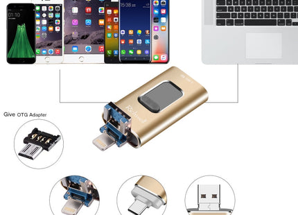 Richwell 3 in 1 128G Type-C + 8 Pin + USB 3.0 Metal Push-pull Flash Disk with OTG Function