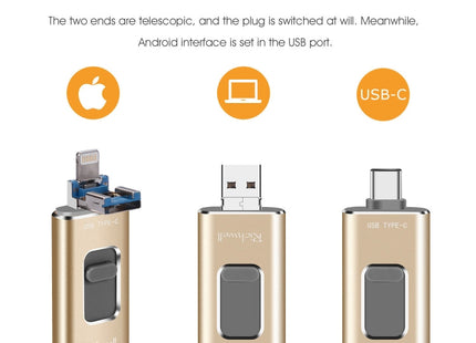 Richwell 3 in 1 128G Type-C + 8 Pin + USB 3.0 Metal Push-pull Flash Disk with OTG Function