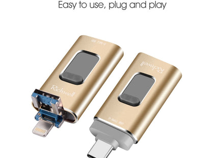Richwell 3 in 1 128G Type-C + 8 Pin + USB 3.0 Metal Push-pull Flash Disk with OTG Function