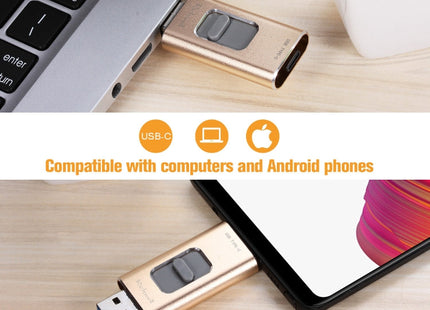 Richwell 3 in 1 128G Type-C + 8 Pin + USB 3.0 Metal Push-pull Flash Disk with OTG Function