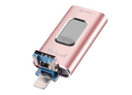 Richwell 3 in 1 128G Type-C + 8 Pin + USB 3.0 Metal Push-pull Flash Disk with OTG Function